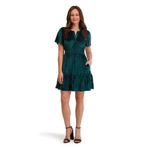 French Connection Green Velvet Velour Mini Dress Pockets Women’s Large